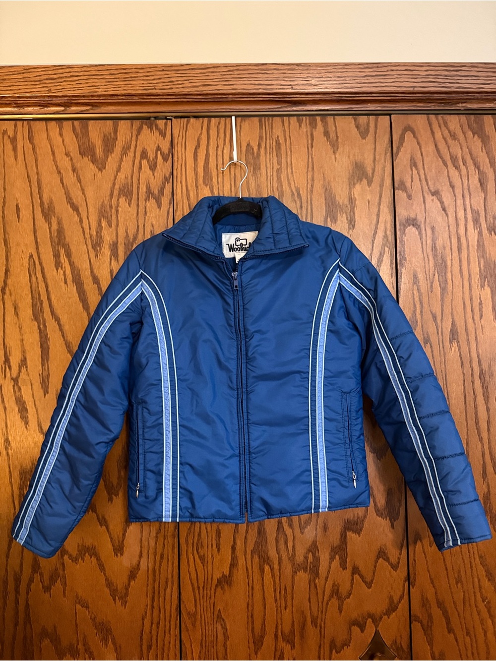 Woolrich Blue Puffer Jacket Retro Sporty Insulated Double Stripe Medium